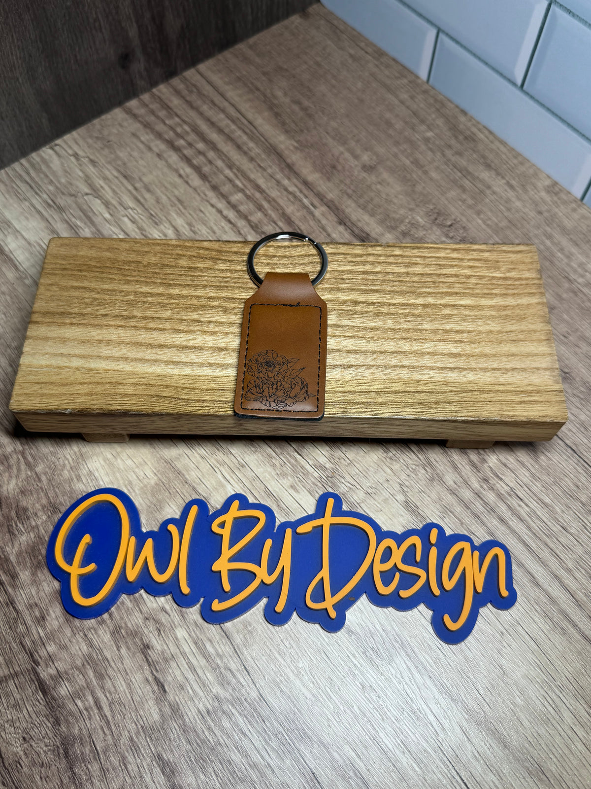 Peony Bunch Small Leather Keychain