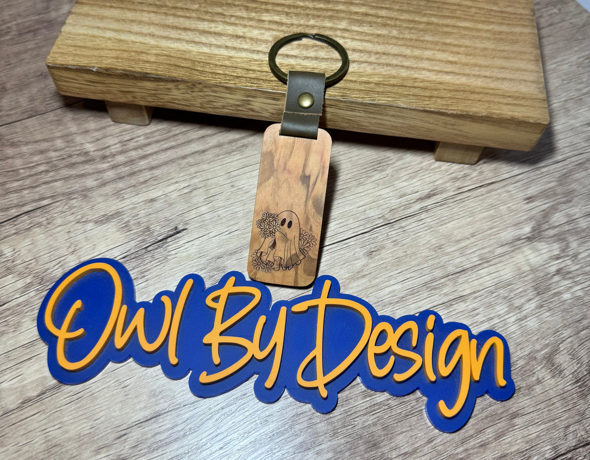 Flower Ghost Small Wood Keychain