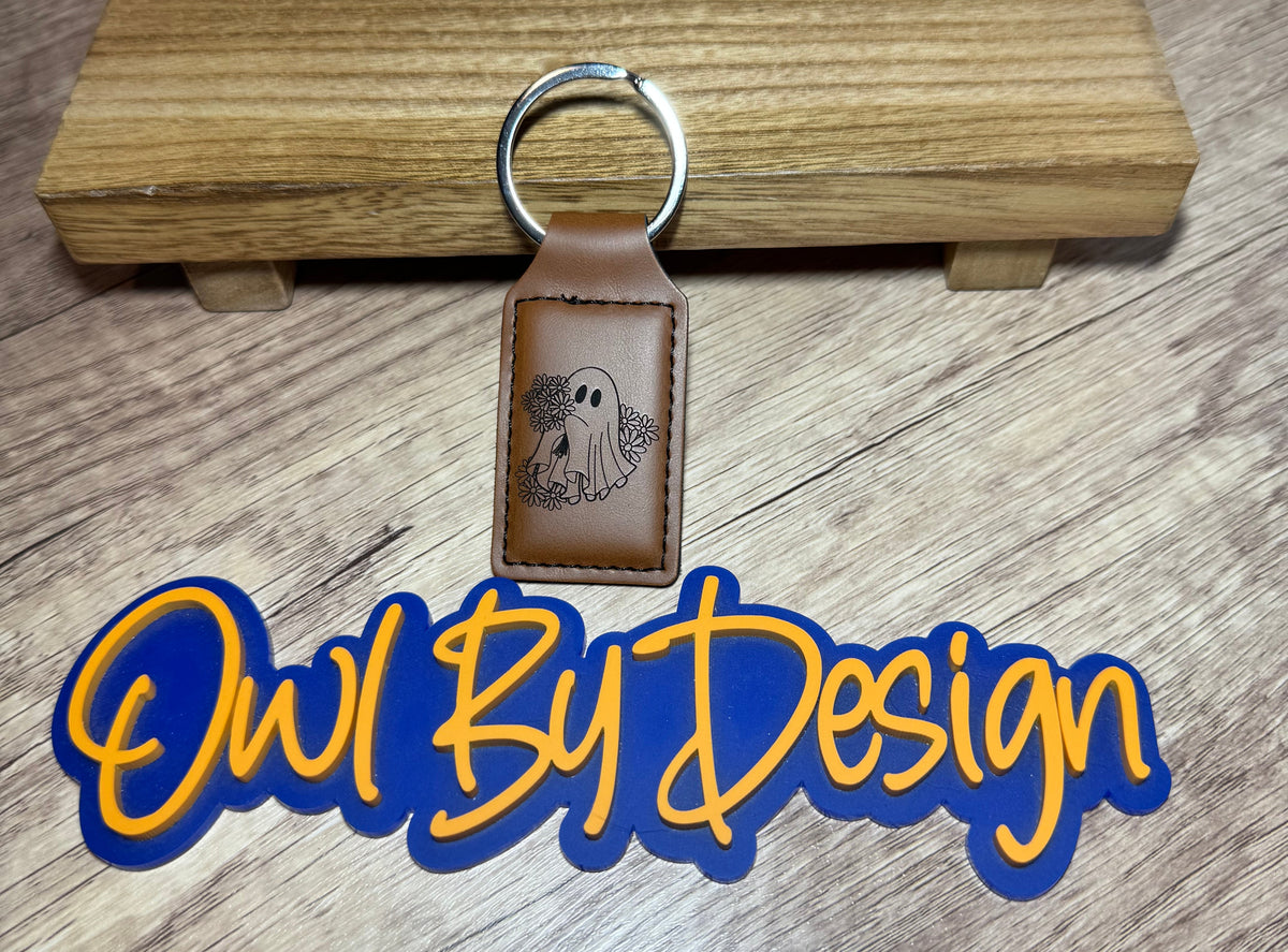 Flower Ghost Small Leather Keychain