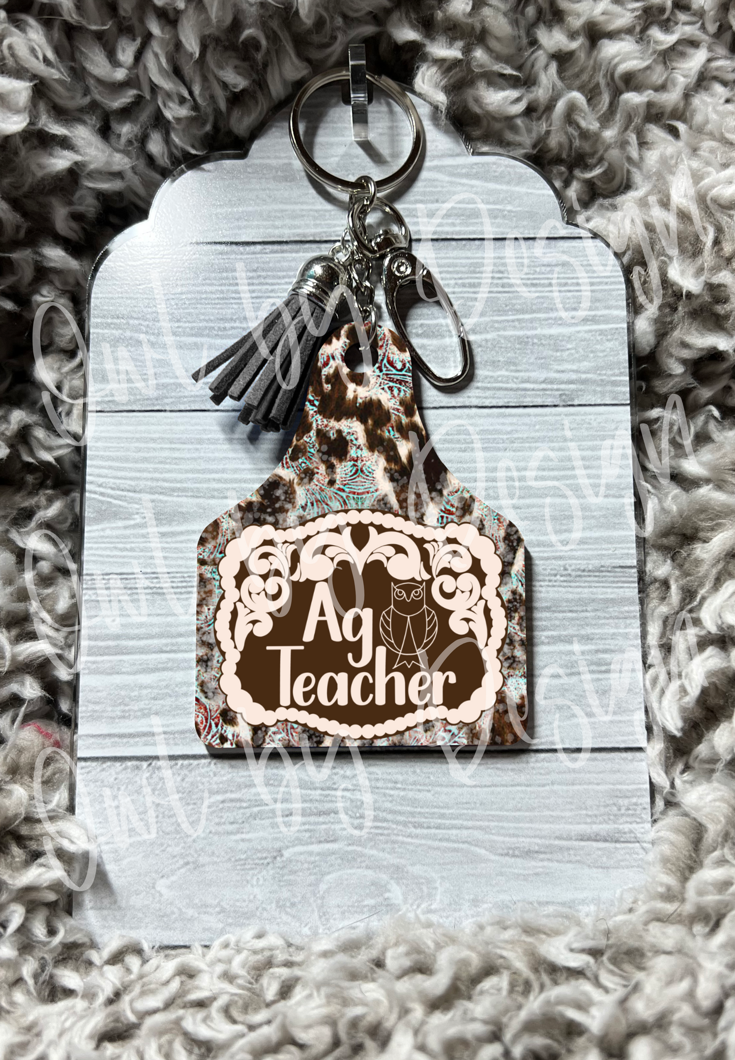 Ag Teacher Western Buckle Cow Tag Keychain
