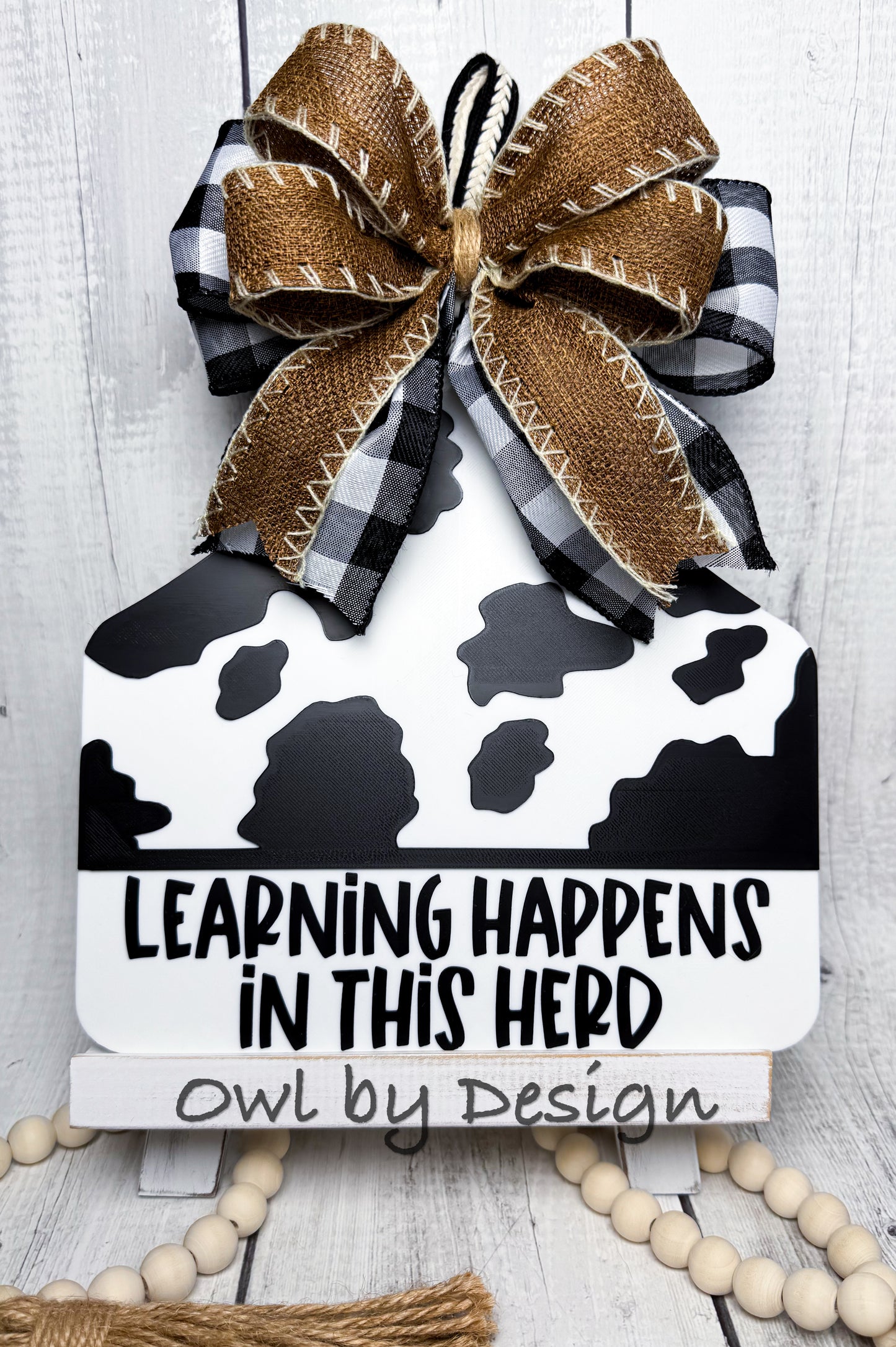 Learning Happens in This Herd Cow Tag Door Sign