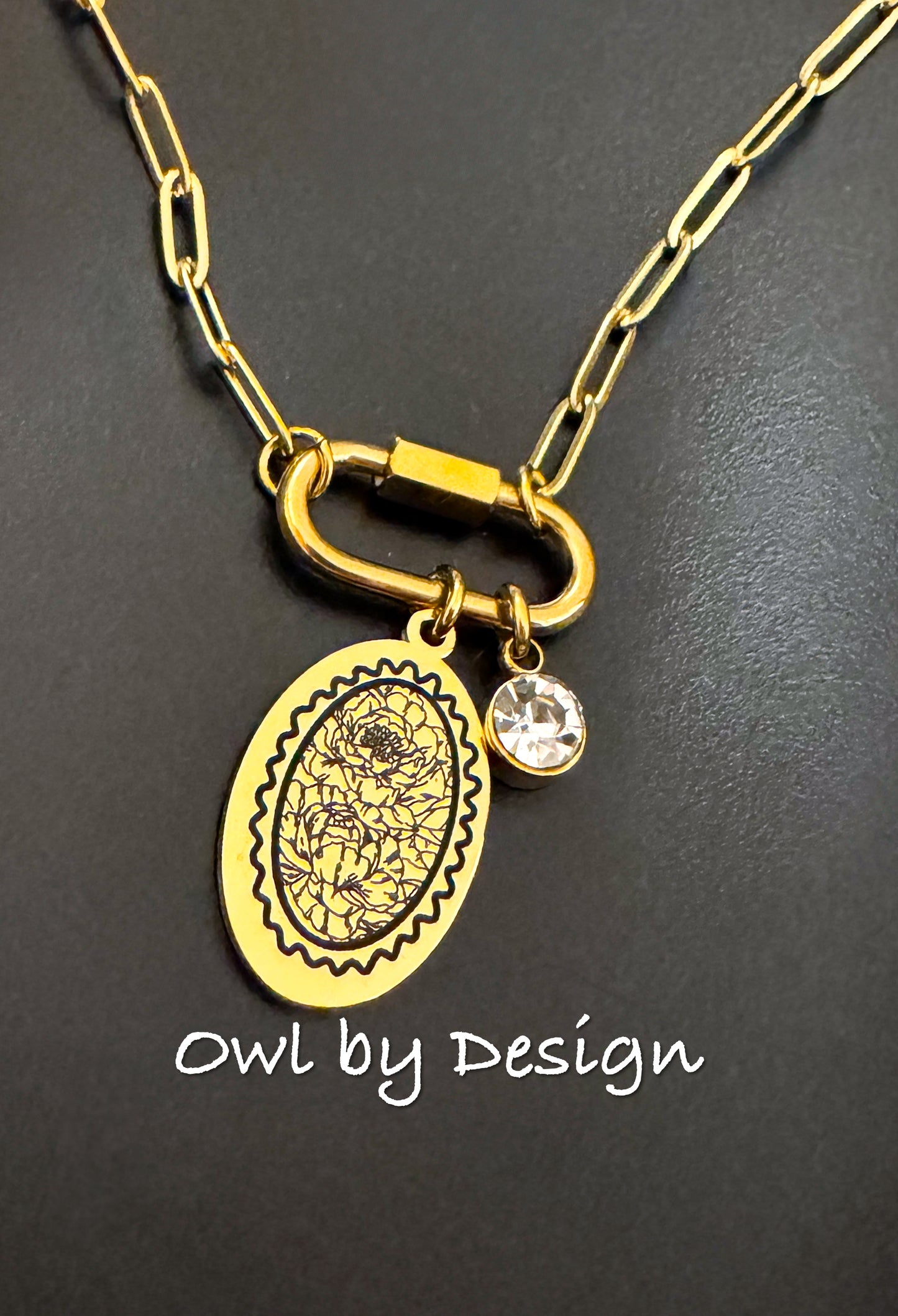 Peony Stamp Charm Necklace