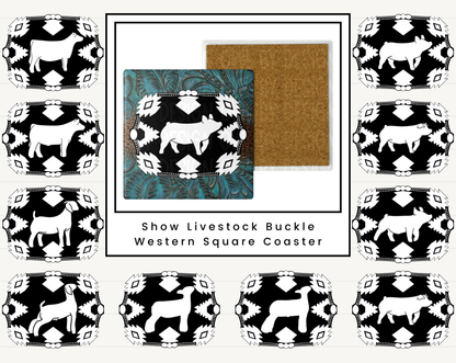 Show Livestock Buckle Western Ceramic Square Coaster