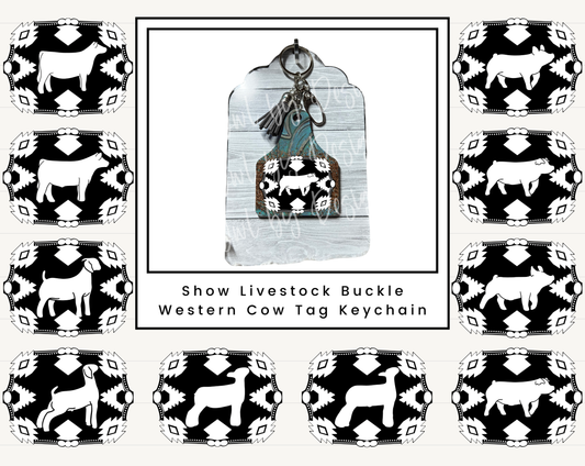 Show Livestock Buckle Western Cow Tag Keychain