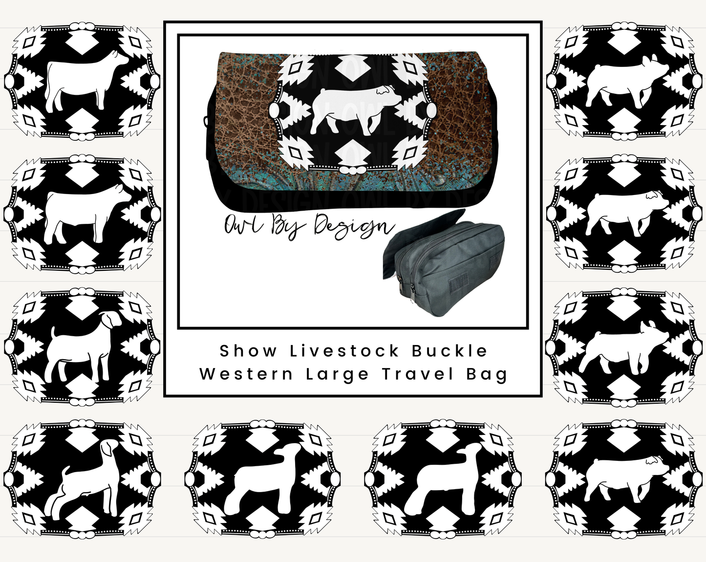 Show Livestock Buckle Western Large Toiletry Bag/Cosmetic Bag/Large Pencil Pouch