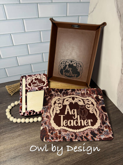 Ag Teacher Buckle Desk Bundle - Mousepad, Note/Pen Holder and Catch All Valet Tray