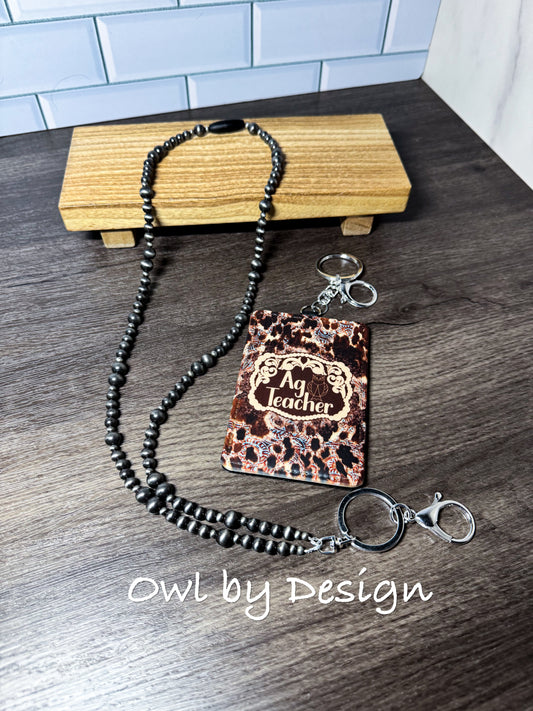 Ag Teacher Buckle Essentials Bundle - Beaded Lanyard and Badge Holder