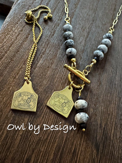 Ag Teacher Buckle Jewelry Bundle - Beaded Accent Necklace and Bracelet