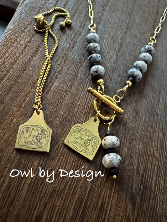 Ag Teacher Buckle Jewelry Bundle - Beaded Accent Necklace and Bracelet