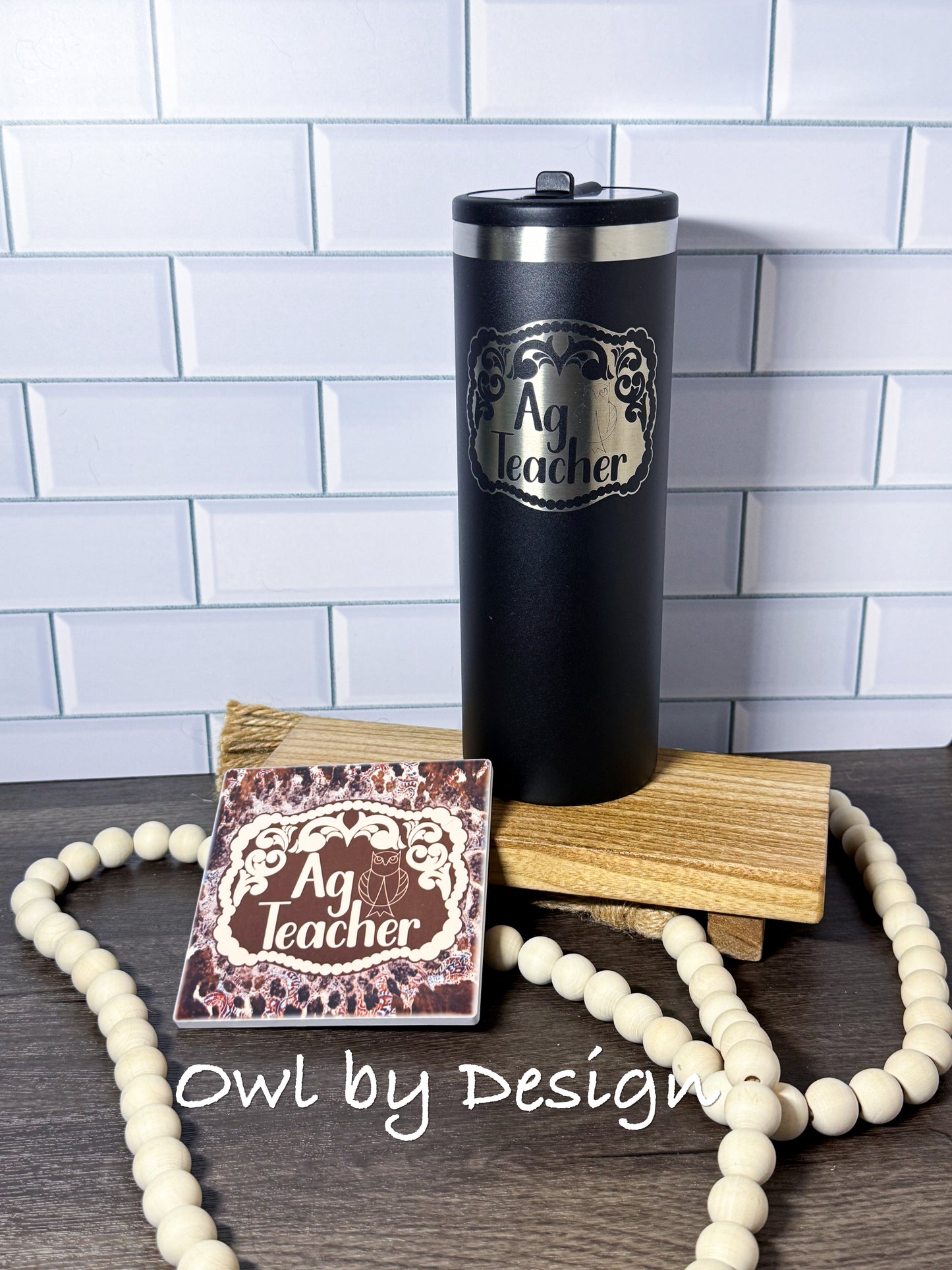Ag Teacher Buckle Hydration Bundle - 24 oz Tumbler and Ceramic Coaster