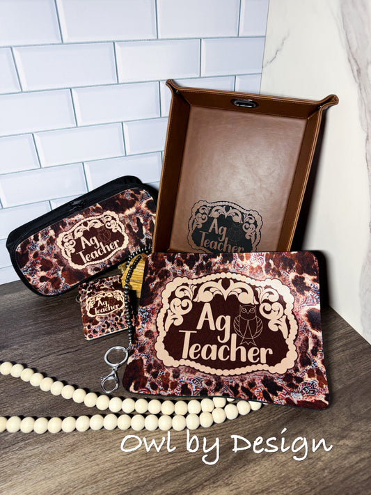 Ag Teacher Buckle Teacher Appreciation Bundle - Lanyard, Badge Holder, Mousepad, Tray, and Pencil Pouch