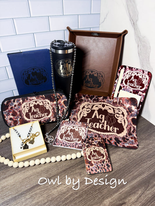 Ag Teacher Buckle Ultimate Bundle - Lanyard, Badge Holder, Mousepad, Note/Pen Holder, Tray, Necklace, Bracelet, Tumbler, Coaster, Journal, Pencil Pouch