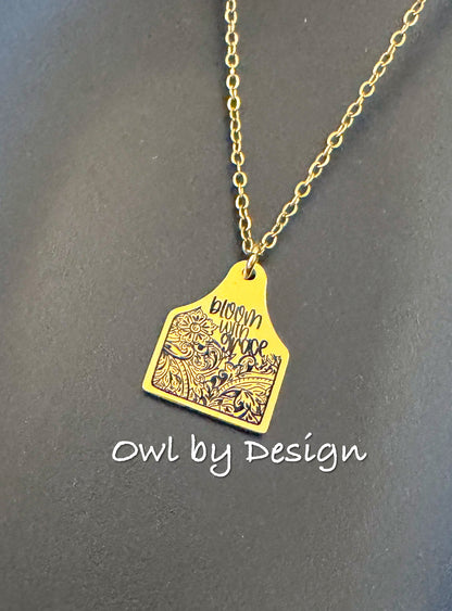 Bloom with Grace Cow Tag Necklace