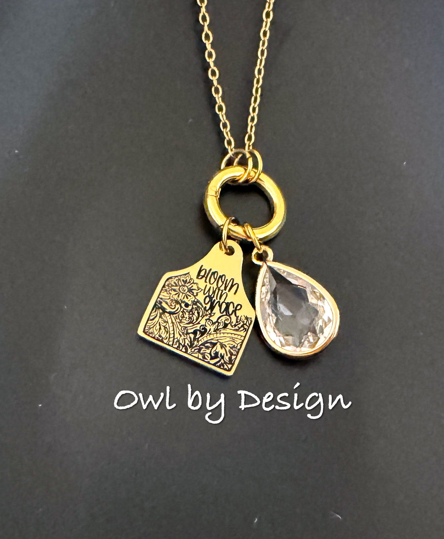 Bloom with Grace Cow Tag Charm Necklace