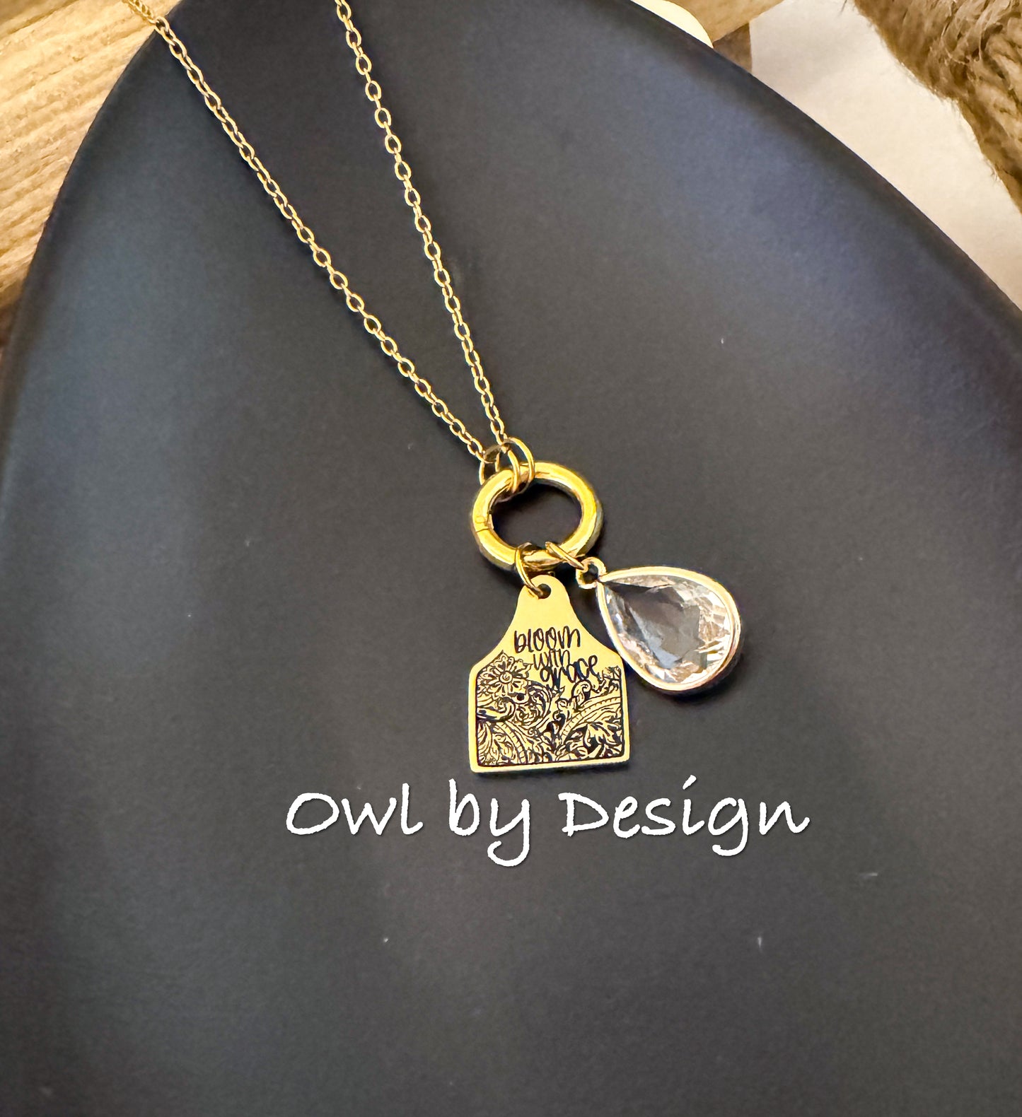Bloom with Grace Cow Tag Charm Necklace