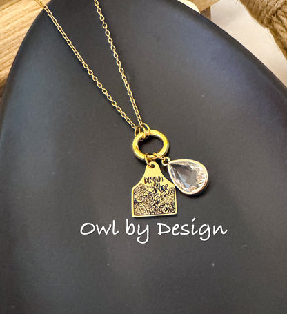Bloom with Grace Cow Tag Charm Necklace
