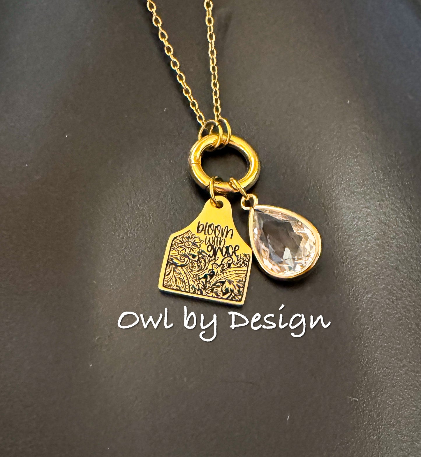 Bloom with Grace Cow Tag Charm Necklace