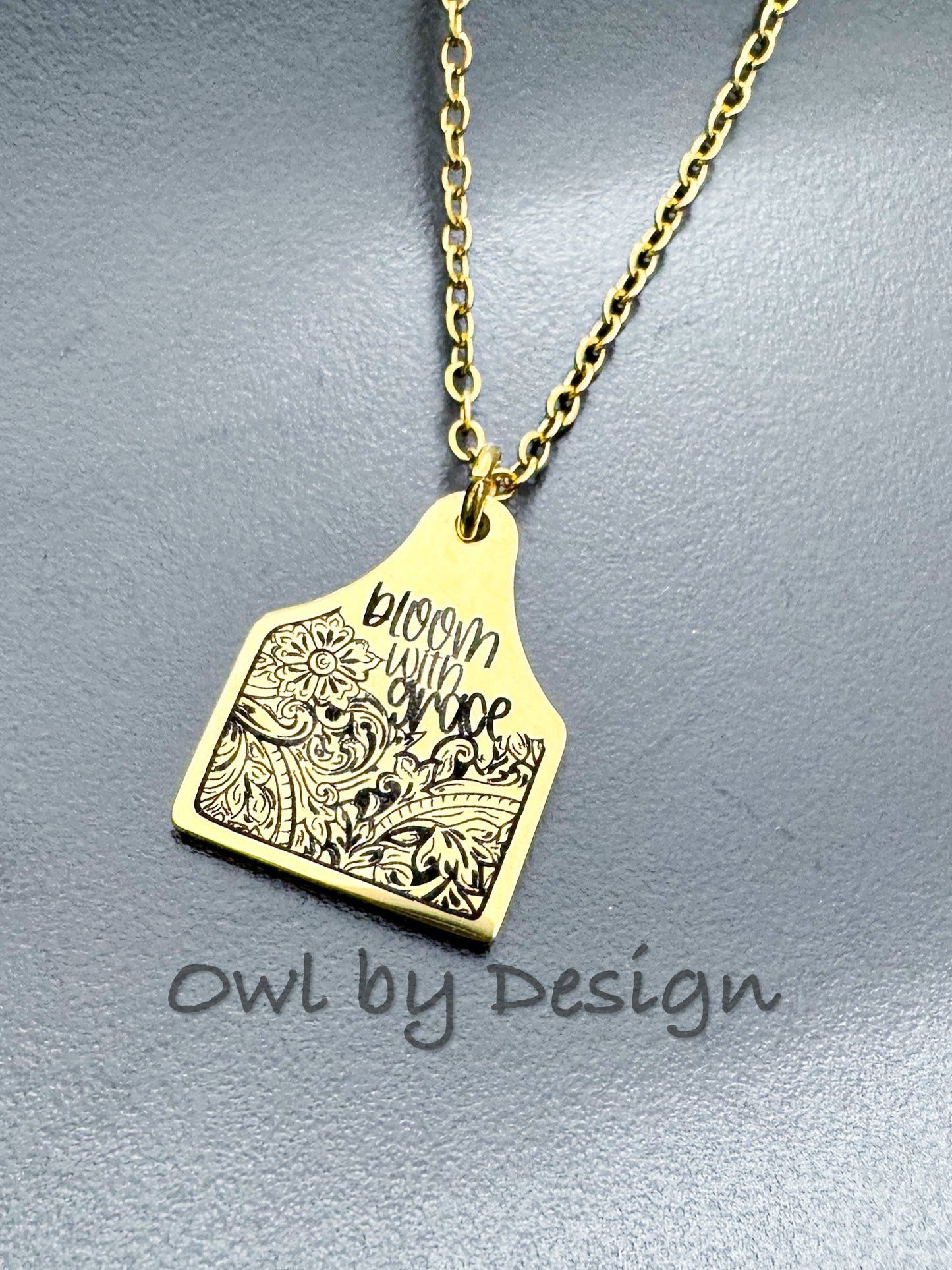 Bloom with Grace Cow Tag Necklace