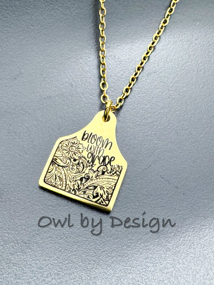 Bloom with Grace Cow Tag Necklace