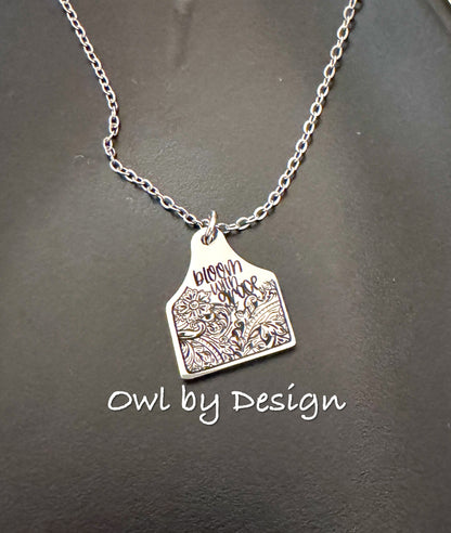 Bloom with Grace Cow Tag Necklace
