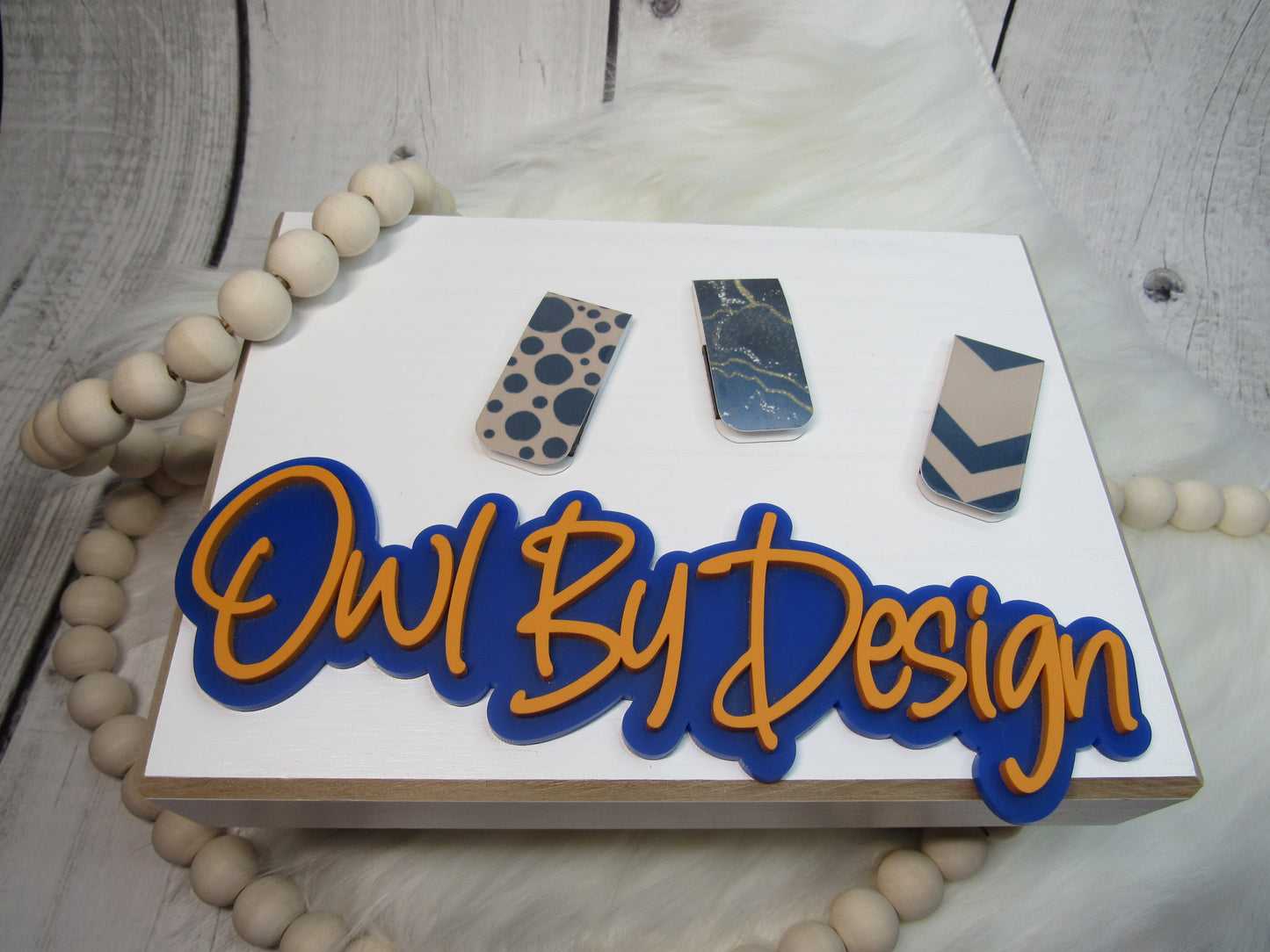 Blue & Gold Marble Magnetic Bookmark - Set of 3