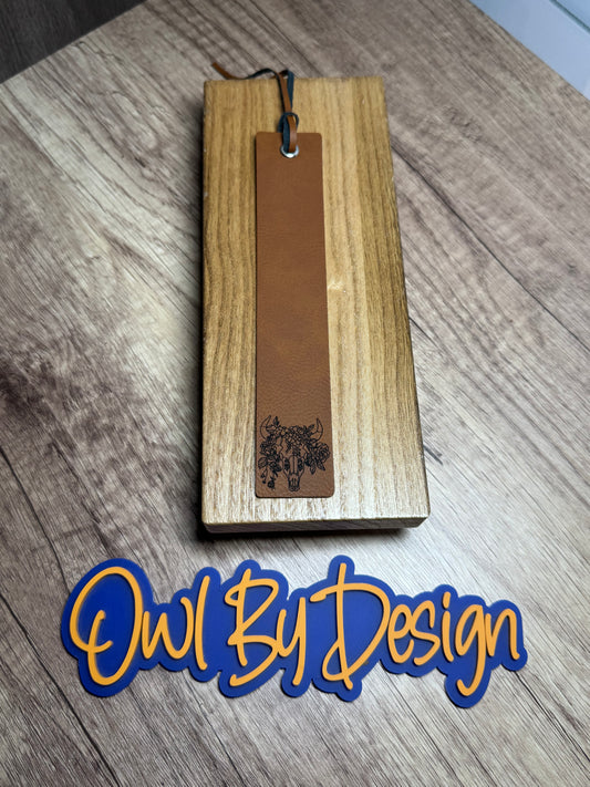 Boho Bull Skull Leather Bookmark