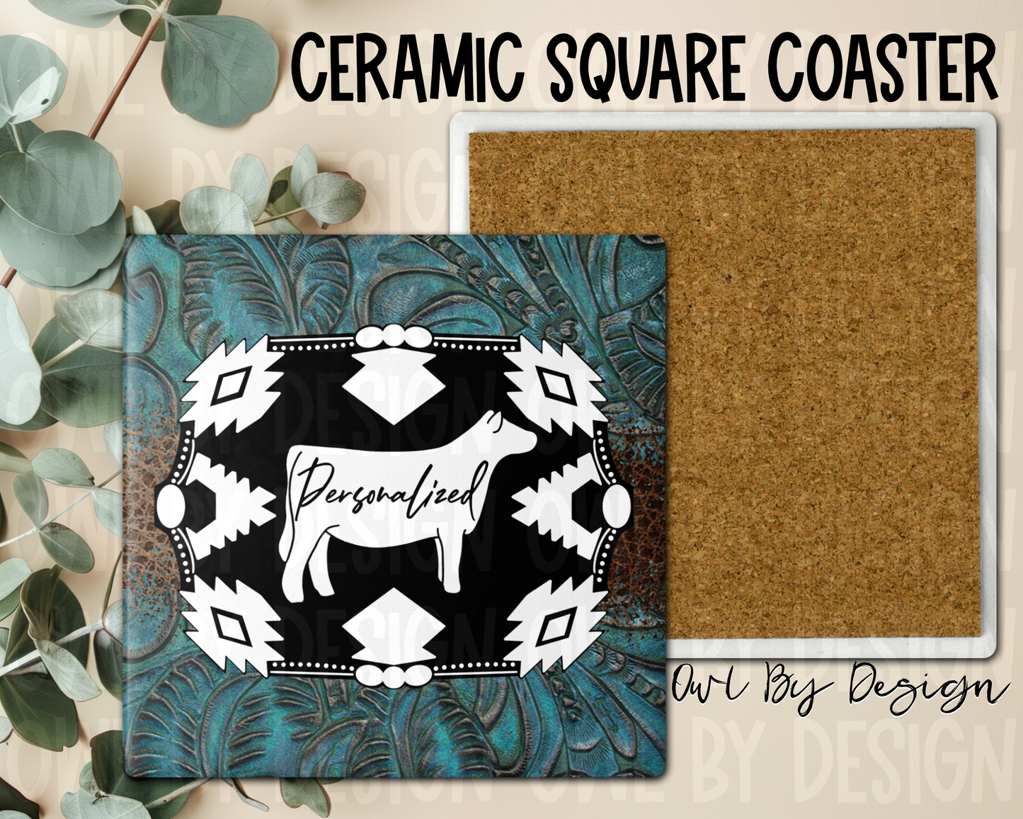 Show Livestock Buckle Western Ceramic Square Coaster