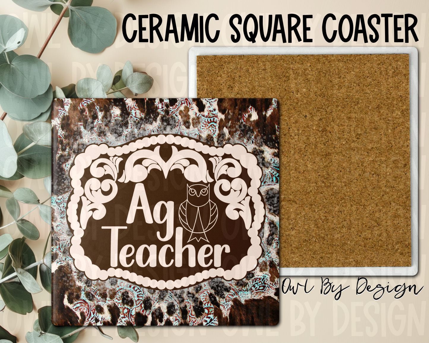 Ag Teacher Western Buckle Ceramic Square Coaster