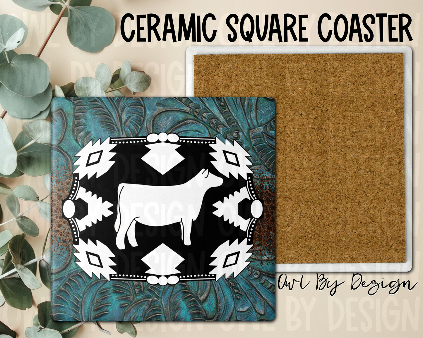 Show Livestock Buckle Western Ceramic Square Coaster