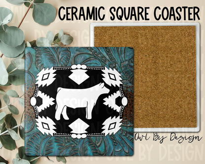 Show Livestock Buckle Western Ceramic Square Coaster