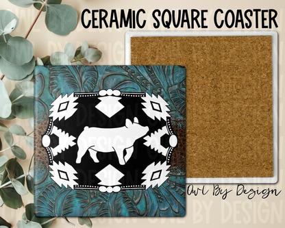 Show Livestock Buckle Western Ceramic Square Coaster