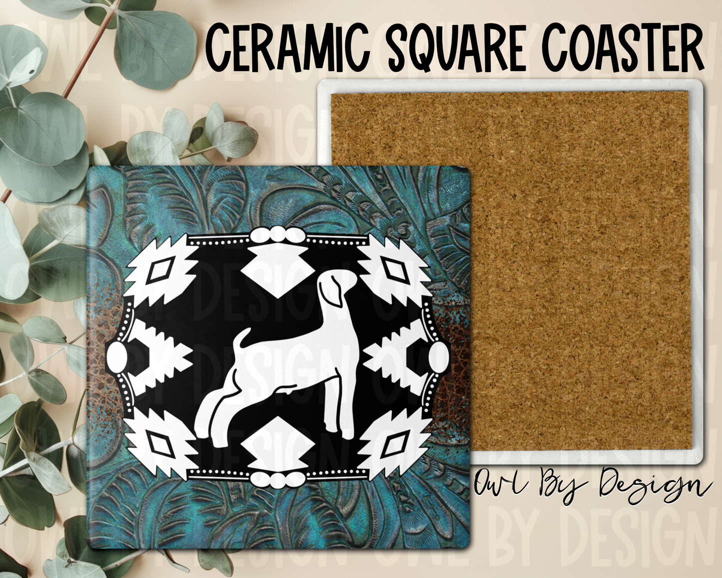 Show Livestock Buckle Western Ceramic Square Coaster