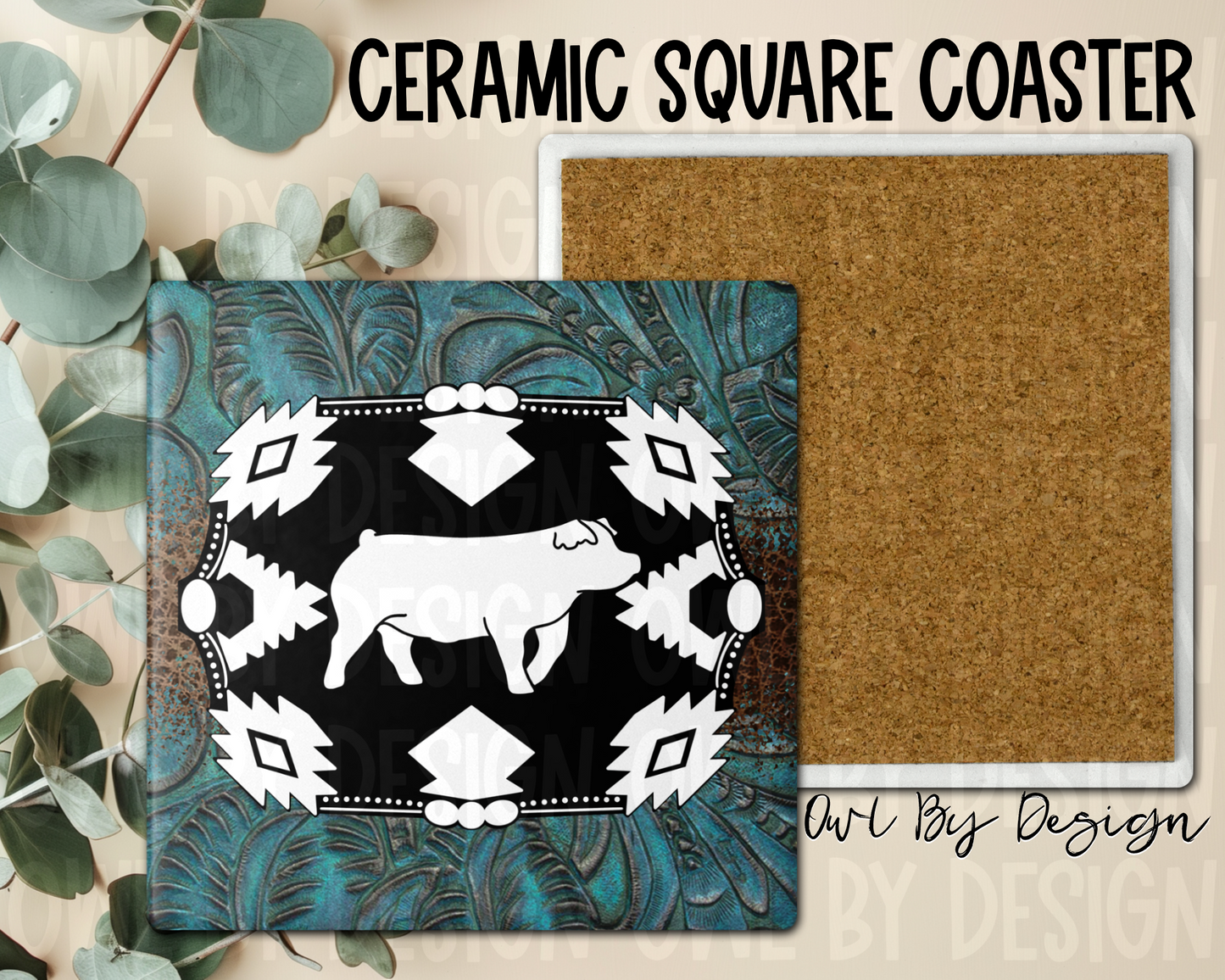 Show Livestock Buckle Western Ceramic Square Coaster