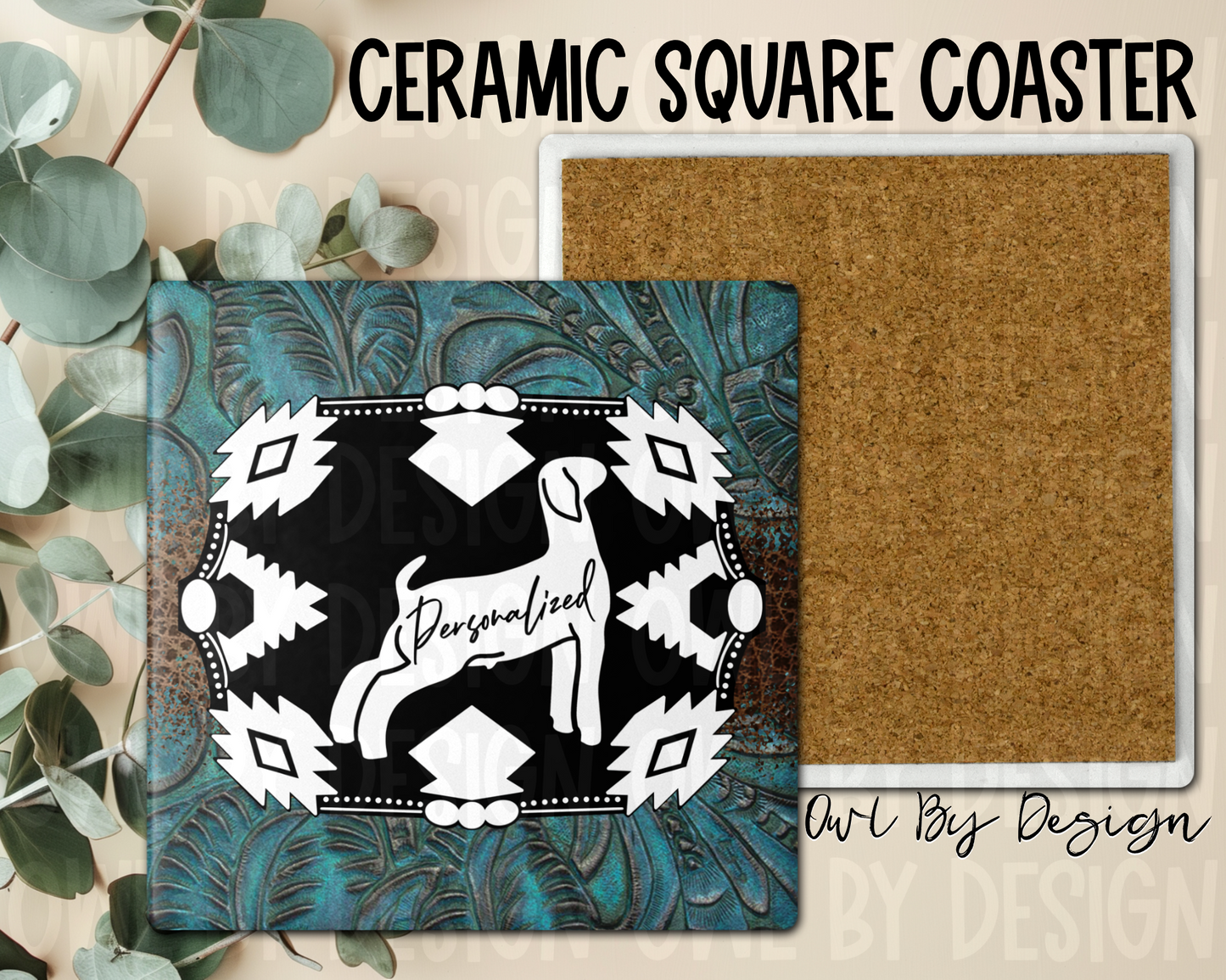 Show Livestock Buckle Western Ceramic Square Coaster