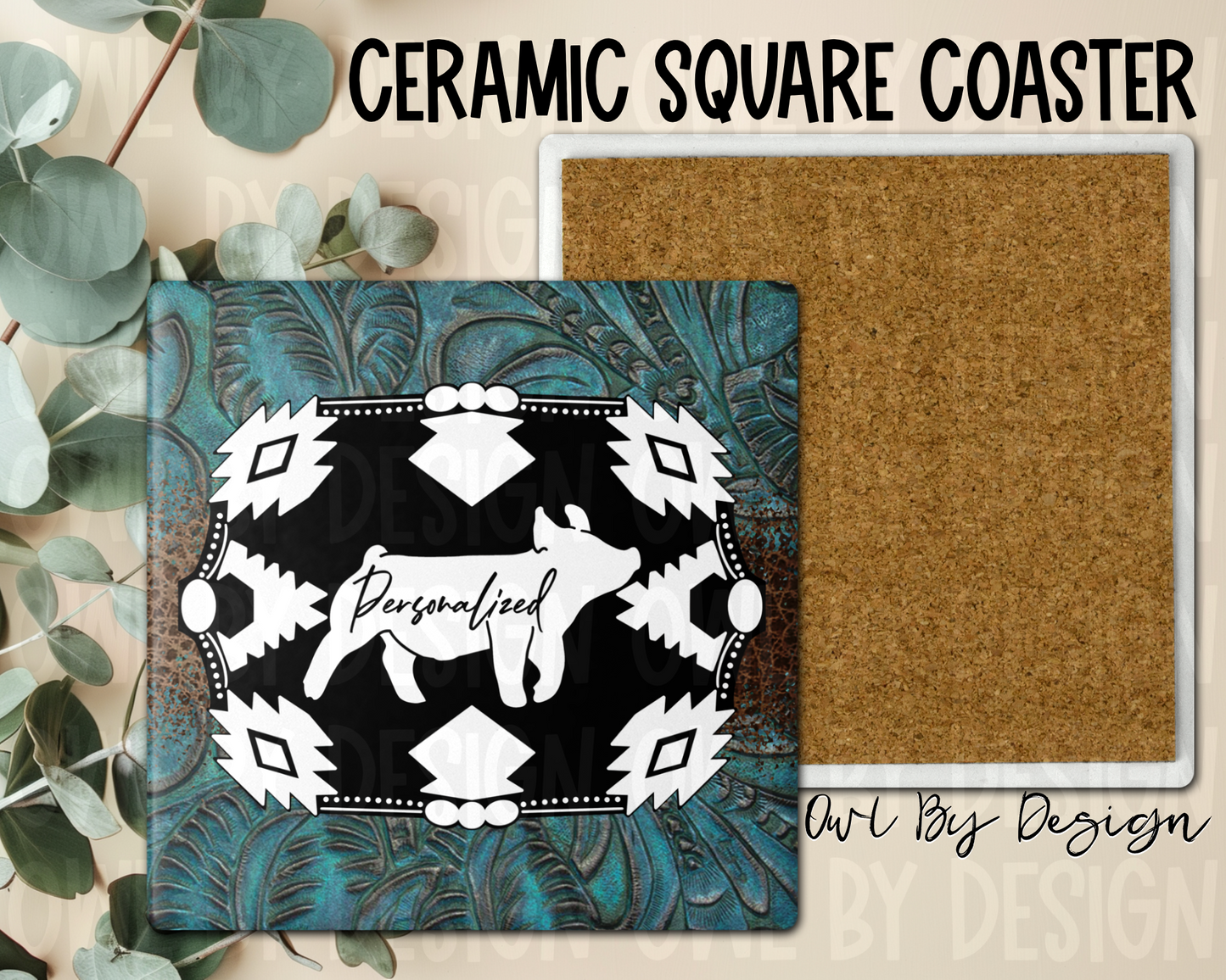 Show Livestock Buckle Western Ceramic Square Coaster