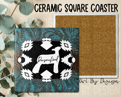 Show Livestock Buckle Western Ceramic Square Coaster
