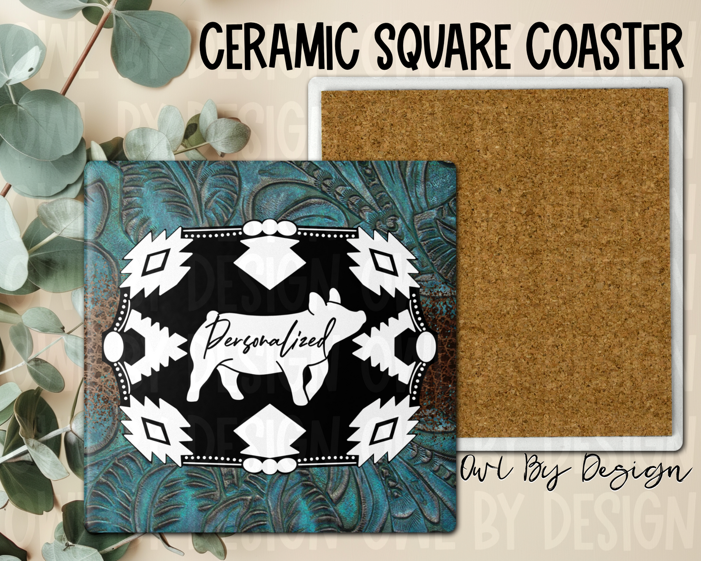 Show Livestock Buckle Western Ceramic Square Coaster