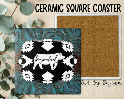 Show Livestock Buckle Western Ceramic Square Coaster