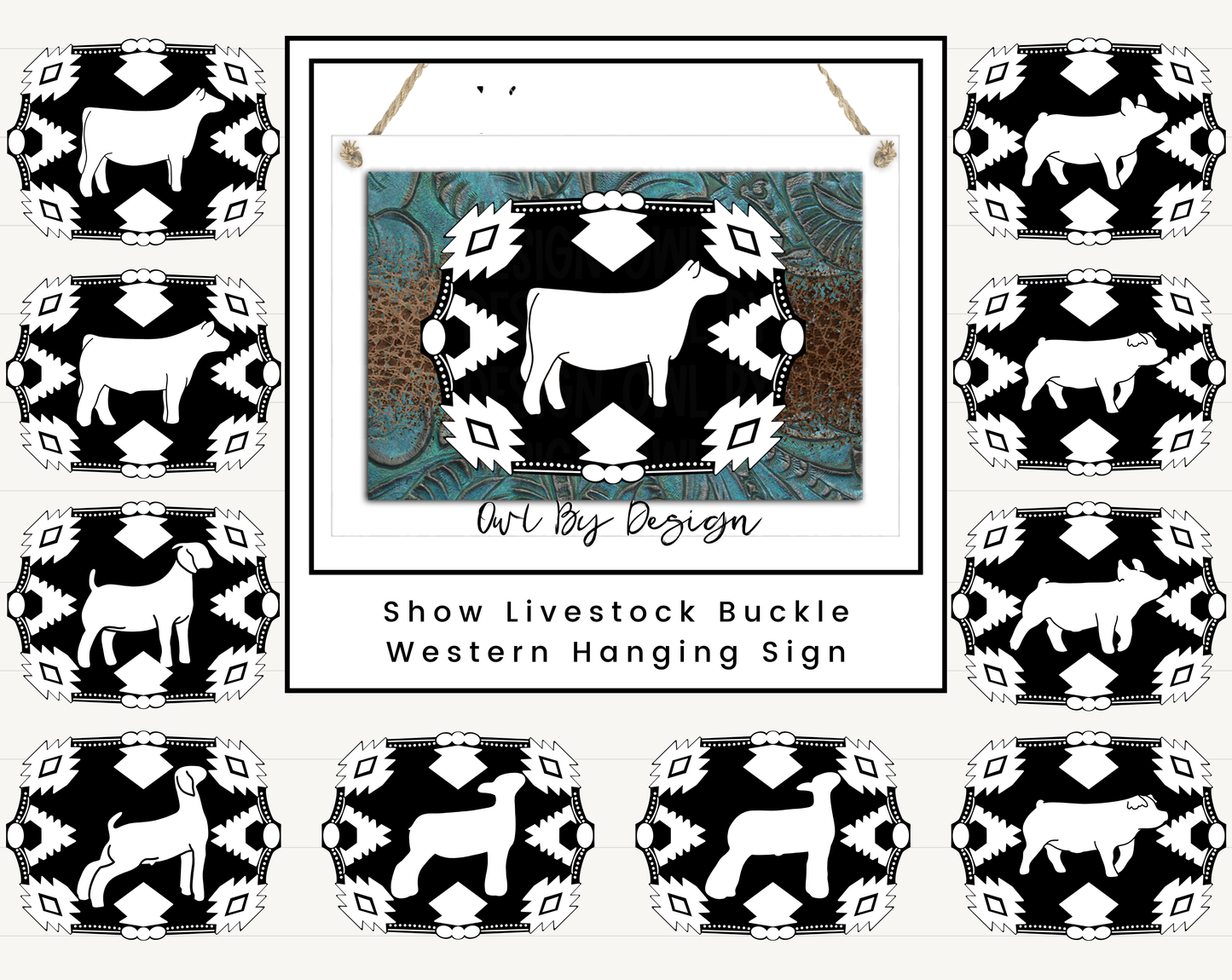 Show Livestock Buckle Western Hanging Sign