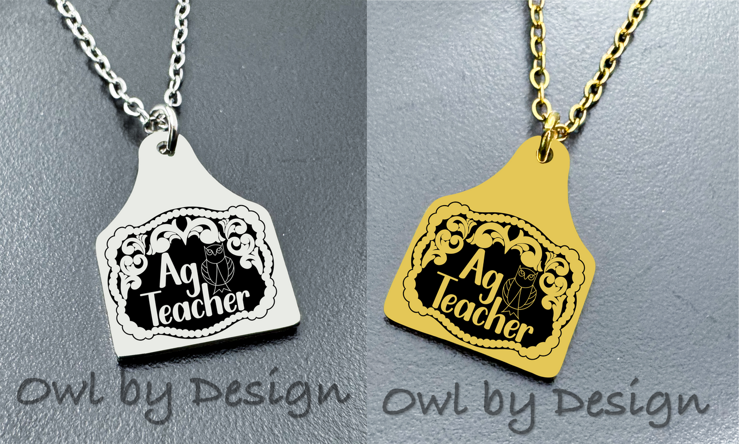 Ag Teacher Buckle Cow Tag Necklace
