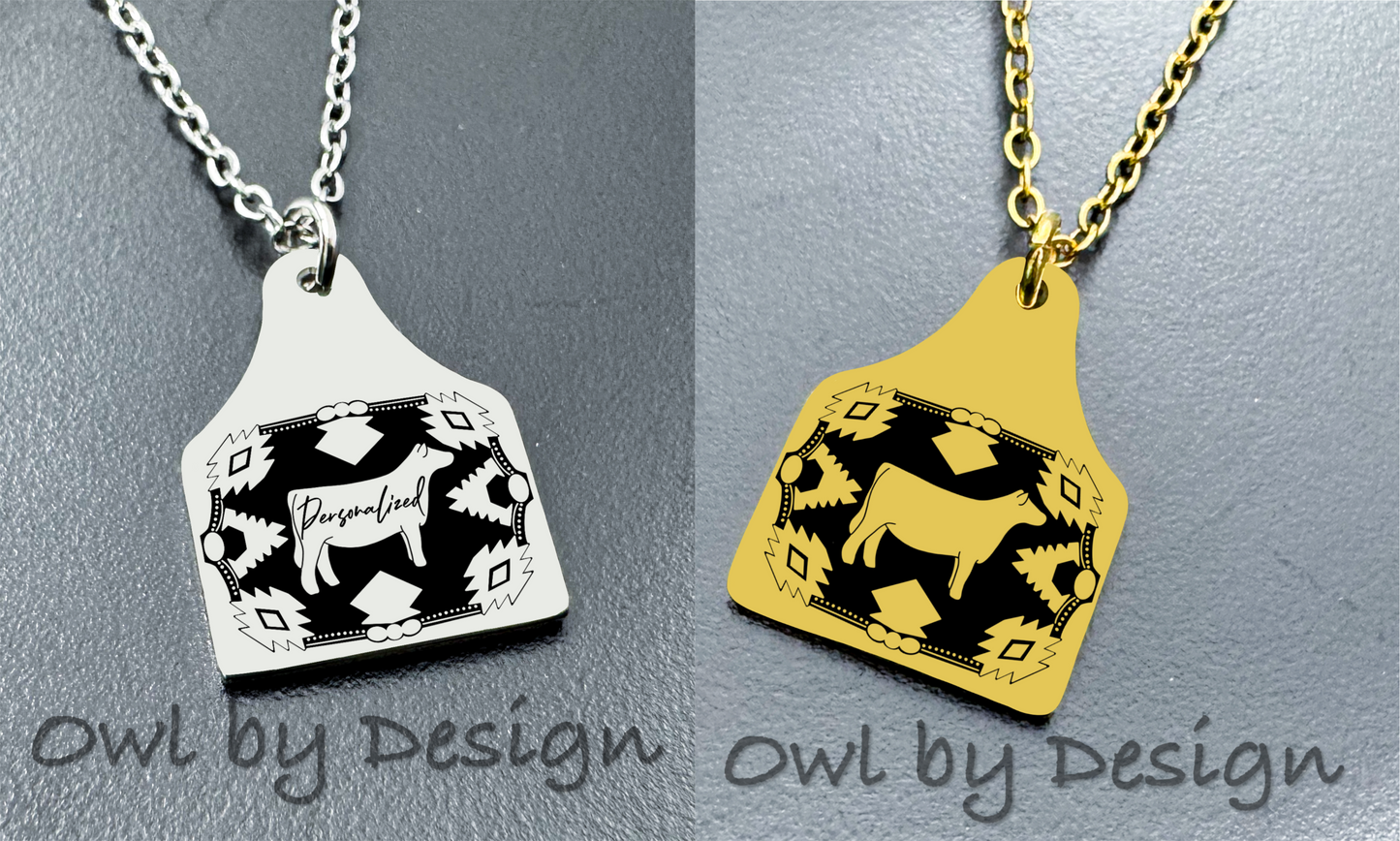 Show Livestock Buckle Cow Tag Necklace