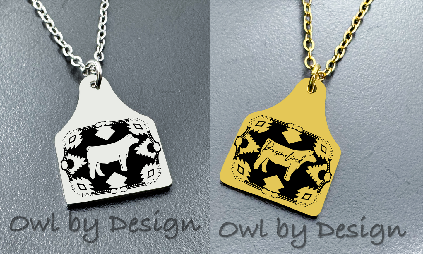 Show Livestock Buckle Cow Tag Necklace