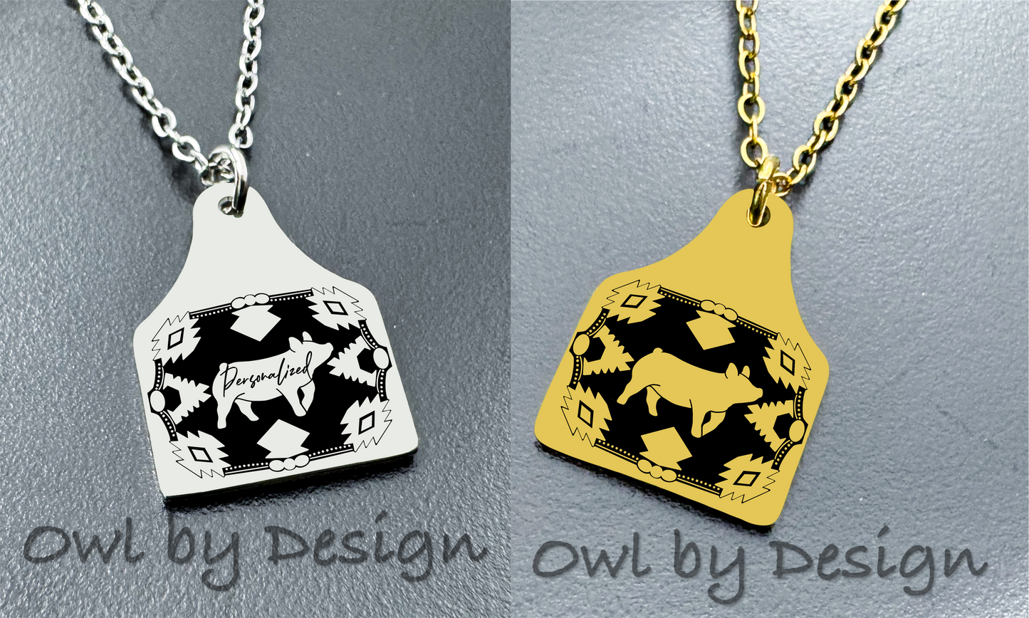 Show Livestock Buckle Cow Tag Necklace
