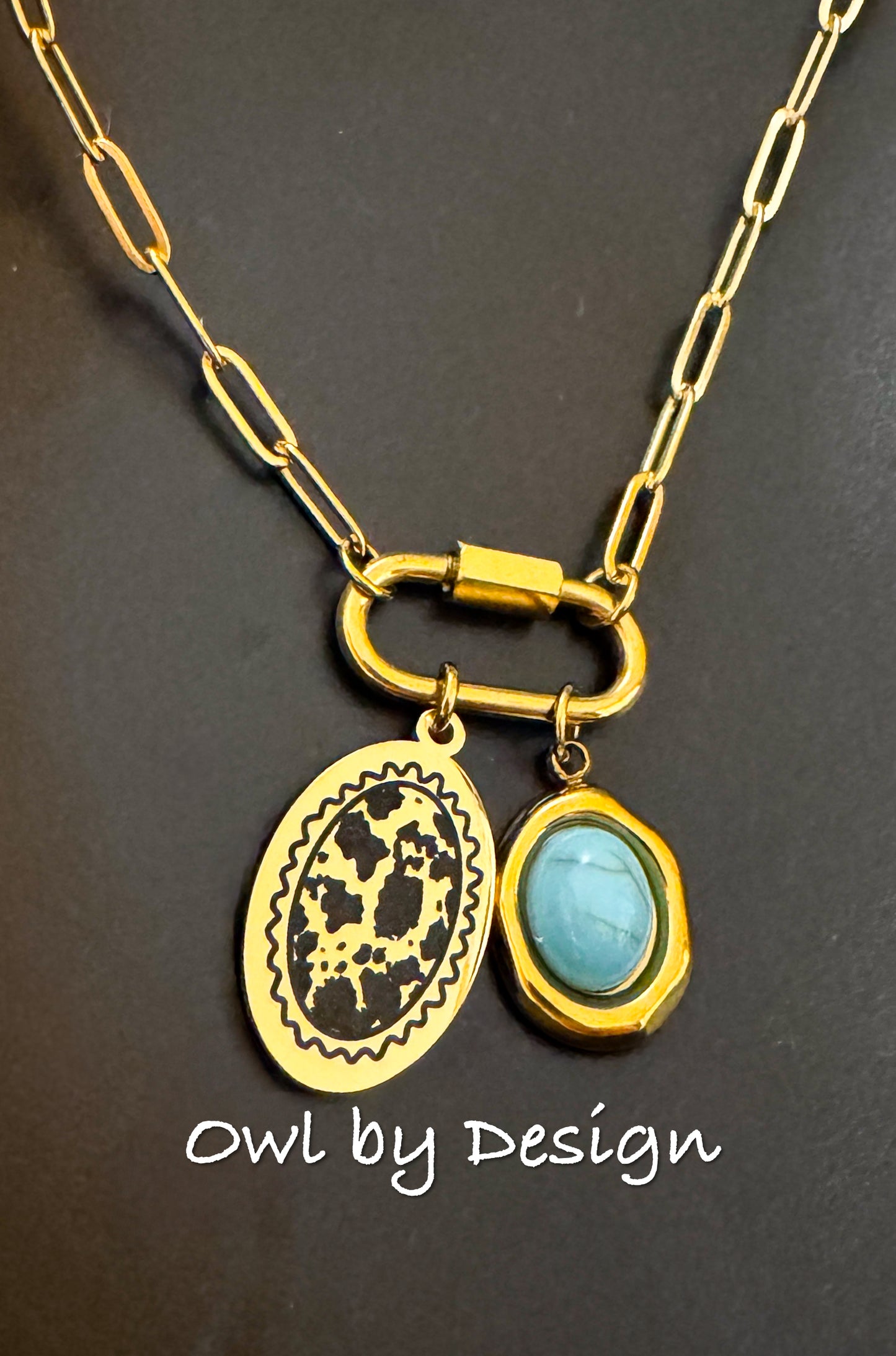 Cowhide Turquoise Charm Necklace