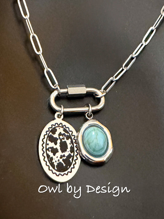 Cowhide Turquoise Charm Necklace
