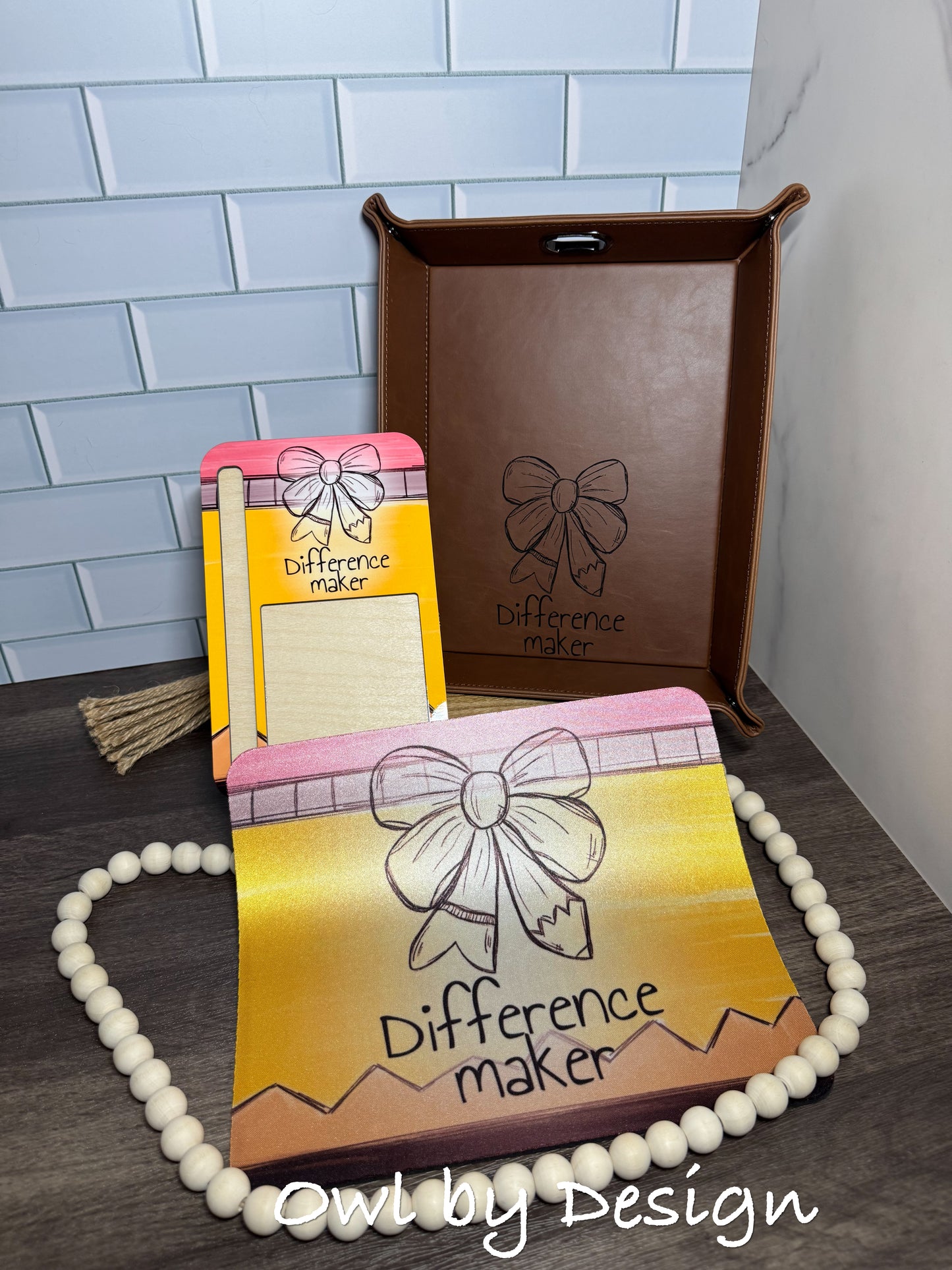 Difference Maker Desk Bundle - Mousepad, Note/Pen Holder and Catch All Valet Tray