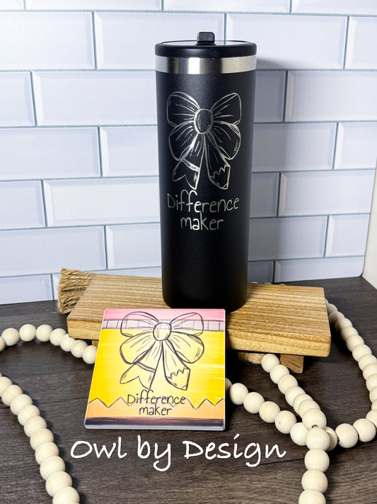 Difference Maker Hydration Bundle - 24 oz Tumbler and Ceramic Coaster
