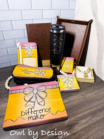 Difference Maker Ultimate Bundle - Lanyard, Badge Holder, Mousepad, Note/Pen Holder, Tray, Necklace, Bracelet, Tumbler, Coaster, Journal, Pencil Pouch