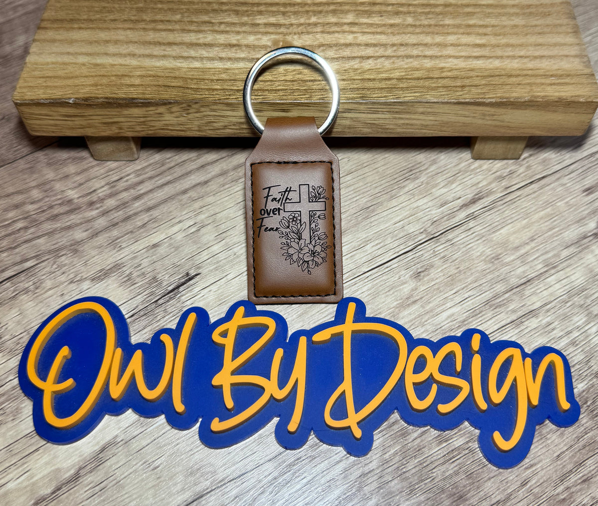 Faith over Fear Small Leather Keychain