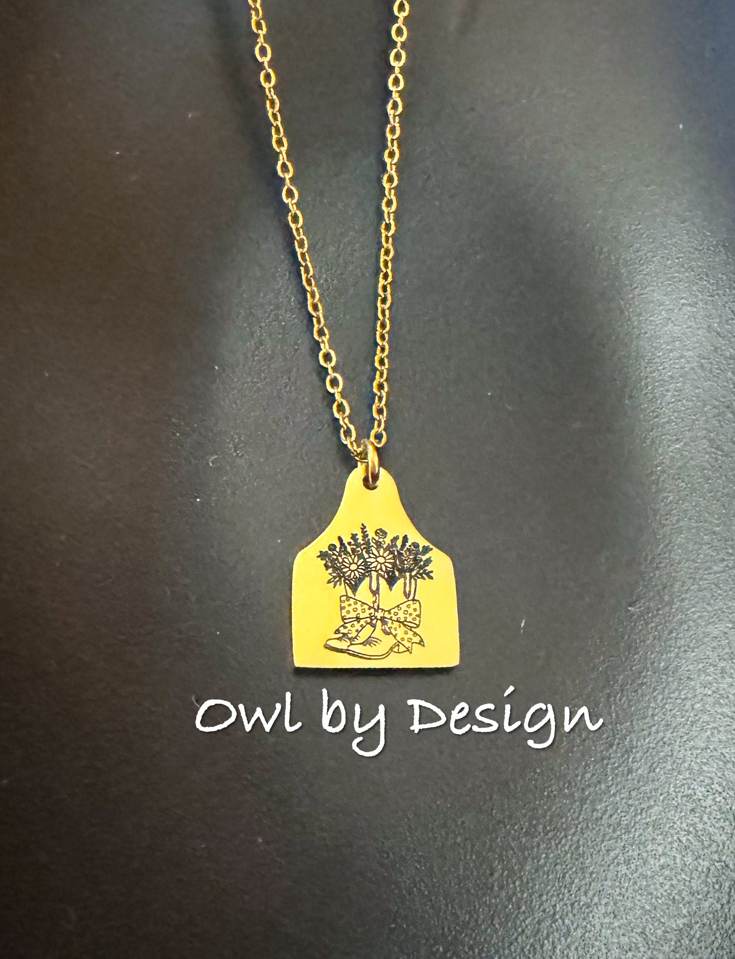 Floral Boots Cow Tag Necklace
